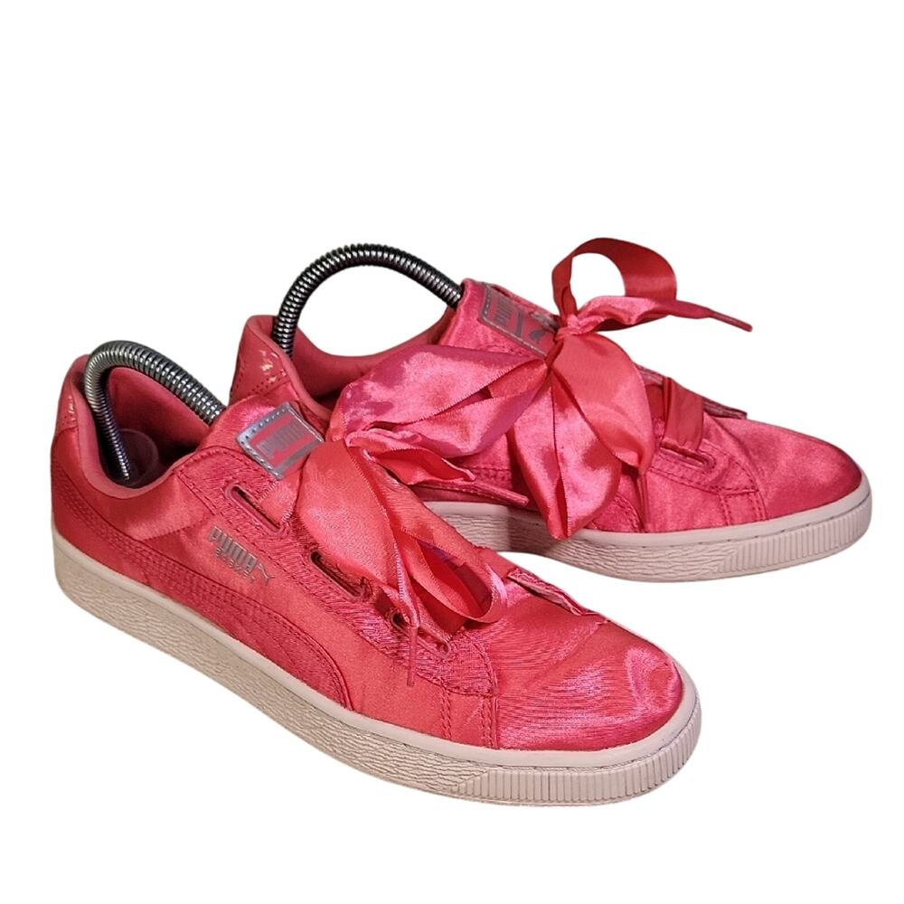 Puma Basket Heart Satin Ribbon Laced Sneakers Big Kids Size 7C Womens 8.5